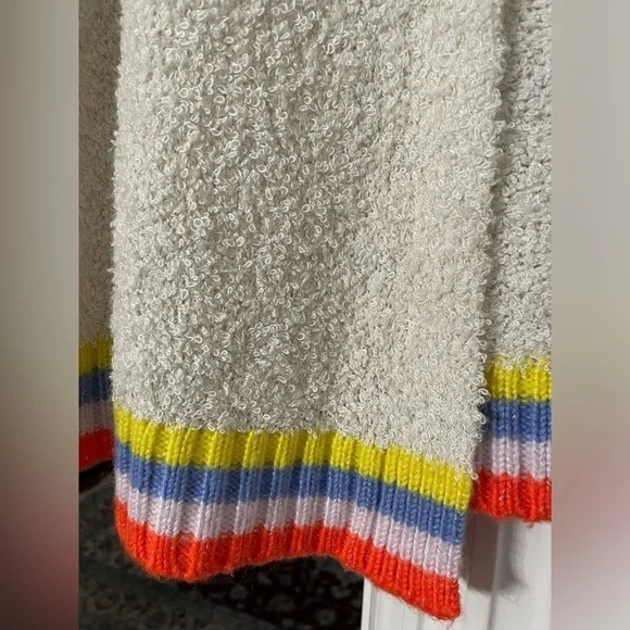 Cat & Jack Girls Rainbow striped Fuzzy white open Cardigan size L(10-12) - Picture 3 of 5